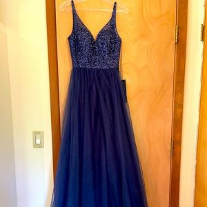 Cinderella divine size small gown, navy blue. NWT